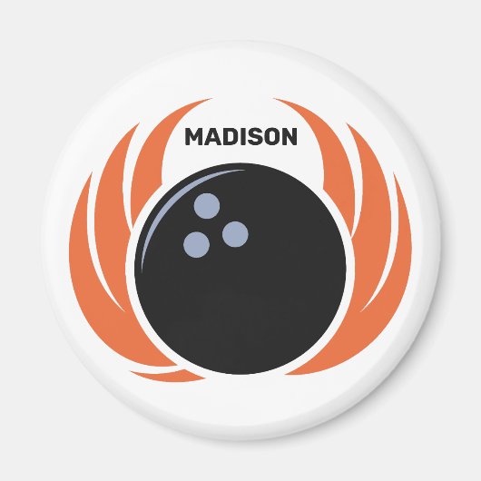 Individuelle Name Bowling Ball mit Flamme Magnet (Vorne)