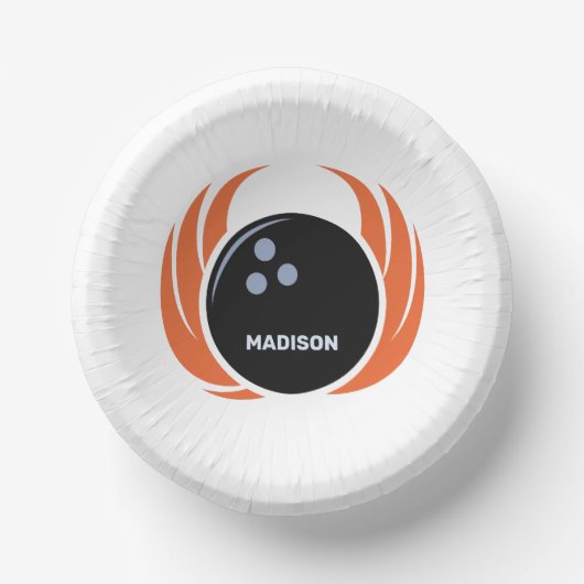 Individuelle Name Bowling Ball mit Flamme Pappteller (Vorderseite)