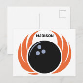 Individuelle Name Bowling Ball mit Flamme Postkarte (Vorne/Hinten)