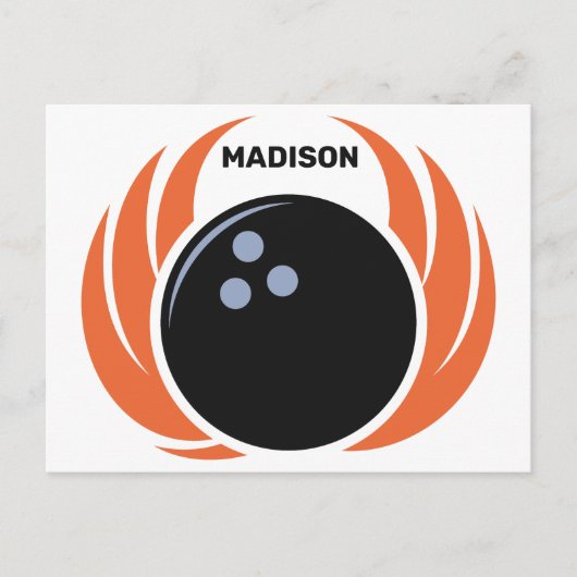 Individuelle Name Bowling Ball mit Flamme Postkarte (Vorderseite)