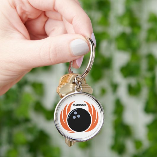 Individuelle Name Bowling Ball mit Flamme Schlüsselanhänger (Hand)