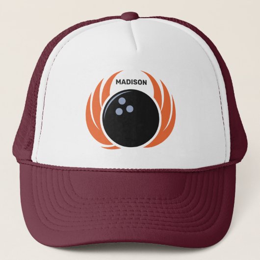 Individuelle Name Bowling Ball mit Flamme Truckerkappe (Vorderseite)