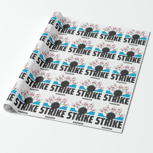 Individuelle Name Bowling Strike Geschenkpapier (Ungerollt)