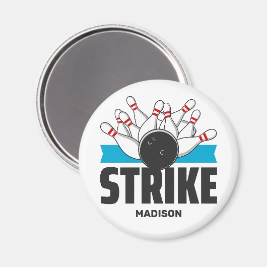 Individuelle Name Bowling Strike Magnet (Vorderseite/Rückseite)