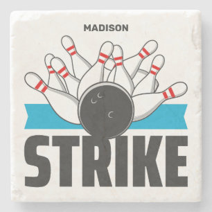 Individuelle Name Bowling Strike Steinuntersetzer