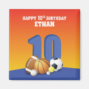 Individuelle Name Boy 10. Geburtstag Sportbälle Magnet