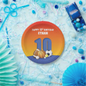 Individuelle Name Boy 10. Geburtstag Sportbälle Pappteller (Party)