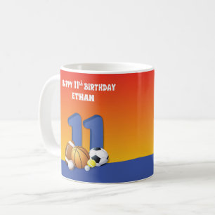 Individuelle Name Boy 11. Geburtstag Sportbälle Kaffeetasse