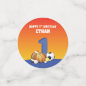 Individuelle Name Boy 1. Geburtstag Sportbälle Konfetti (Klein Vorderseite)