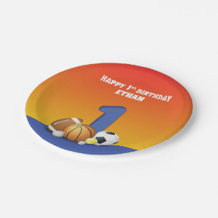 Individuelle Name Boy 1. Geburtstag Sportbälle Pappteller