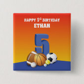 Individuelle Name Boy 5th Birthday Sports Balls Button (Vorderseite)