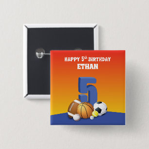 Individuelle Name Boy 5th Birthday Sports Balls Button