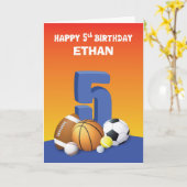 Individuelle Name Boy 5th Birthday Sports Balls Karte (Gelbe Blume)