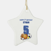 Individuelle Name Boy 5th Birthday Sports Balls Keramik Ornament (Rechts)