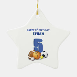 Individuelle Name Boy 5th Birthday Sports Balls Keramik Ornament