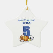 Individuelle Name Boy 5th Birthday Sports Balls Keramik Ornament (Hinten)