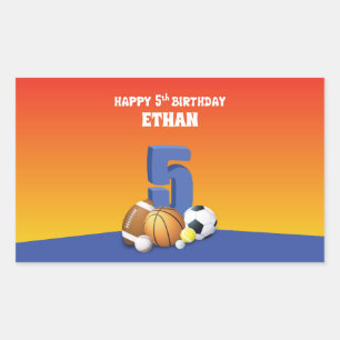 Individuelle Name Boy 5th Birthday Sports Balls Rechteckiger Aufkleber