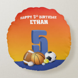 Individuelle Name Boy 5th Birthday Sports Balls Rundes Kissen