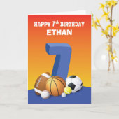 Individuelle Name Boy 7. Geburtstag Sportbälle Karte (Gelbe Blume)