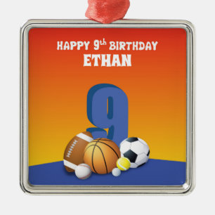 Individuelle Name Boy 9. Geburtstag Sportbälle Ornament Aus Metall
