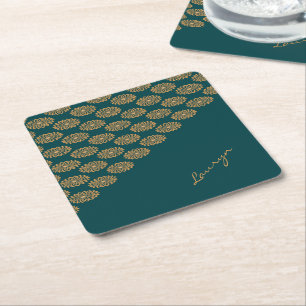 Individuelle Name braune Blüte auf Kieferngrün Rechteckiger Pappuntersetzer