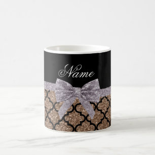 Individuelle Name-Brauner Glitzer-Morocan-Silberbo Kaffeetasse