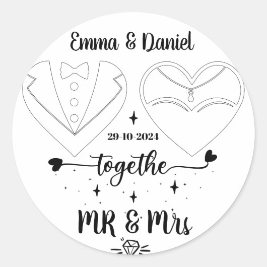 individuelle Name Braut und Bräutigam moderne Pins Runder Aufkleber (Vorderseite)