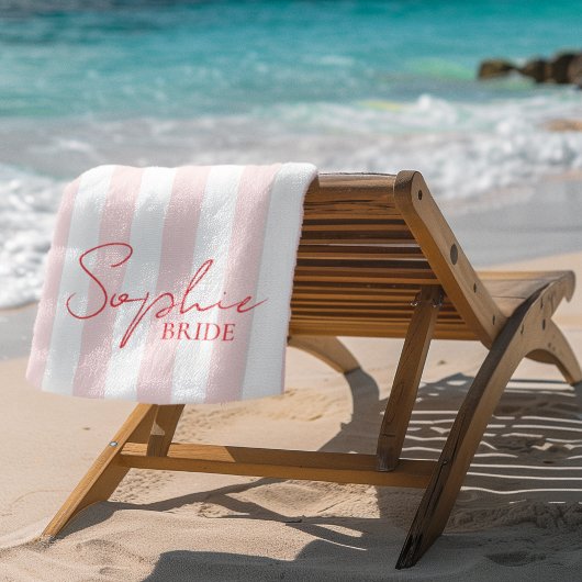 Individuelle Name Bride Pink Stripe | Bachelorette Strandtuch