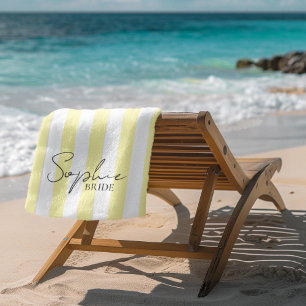 Individuelle Name Bride Yellow Strip Bachelorette Strandtuch