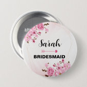 Individuelle Name Bridesmaid Pink Elegante Blume Button (Vorne & Hinten)