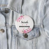 Individuelle Name Bridesmaid Pink Elegante Blume Button (Beispiel)