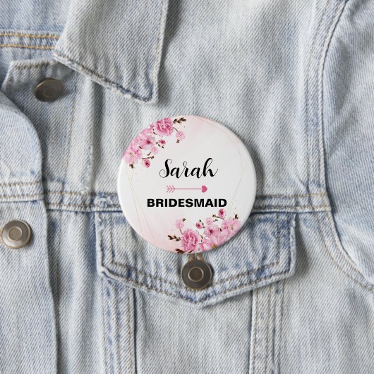 Individuelle Name Bridesmaid Pink Elegante Blume Button (Beispiel)