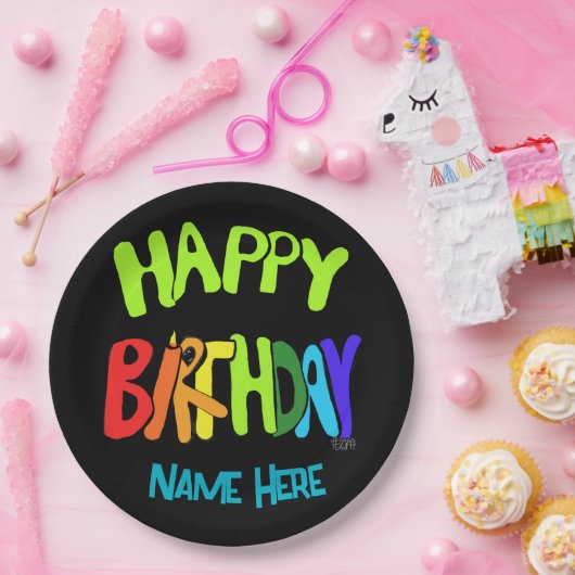Individuelle Name Bright und Happy Birthday Pappteller (Party)