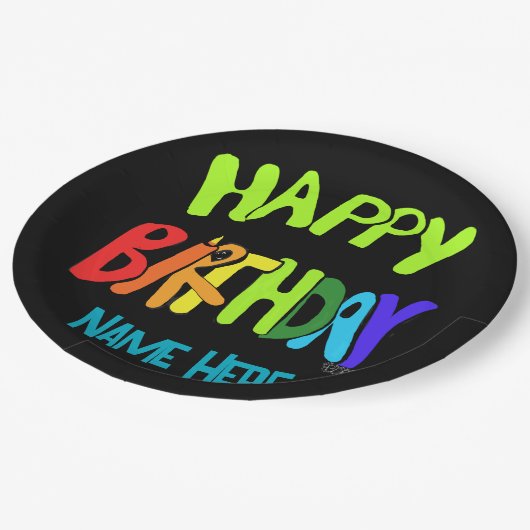 Individuelle Name Bright und Happy Birthday Pappteller (Schrägansicht)