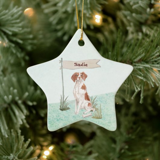 Individuelle Name Brittany Haustier Hund Keramik Ornament (Baum)