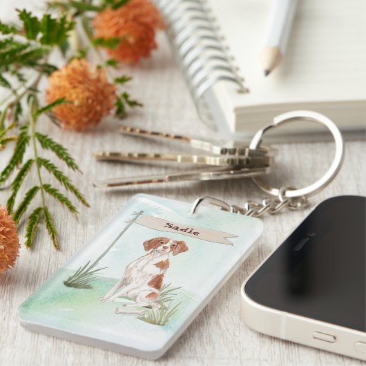 Individuelle Name Brittany Haustier Hund Schlüsselanhänger (Vorderseite rechts)