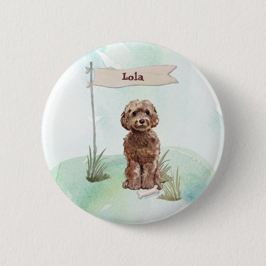 Individuelle Name Brown Cockapoo Haustier Hund Button (Vorderseite)