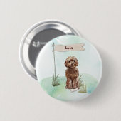 Individuelle Name Brown Cockapoo Haustier Hund Button (Vorne & Hinten)