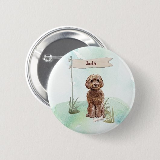 Individuelle Name Brown Cockapoo Haustier Hund Button (Vorne & Hinten)