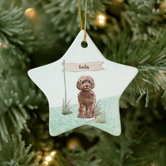 Individuelle Name Brown Cockapoo Haustier Hund Keramik Ornament (Baum)