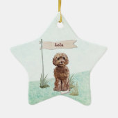 Individuelle Name Brown Cockapoo Haustier Hund Keramik Ornament (Hinten)