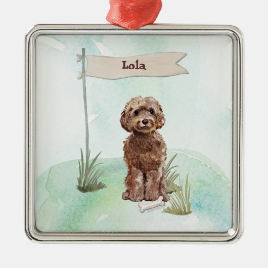 Individuelle Name Brown Cockapoo Haustier Hund Ornament Aus Metall (Vorne)
