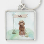 Individuelle Name Brown Cockapoo Haustier Hund Schlüsselanhänger (Vorne)