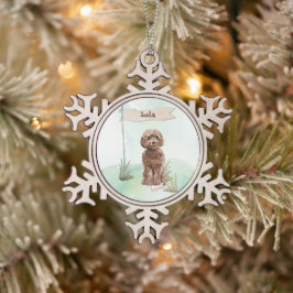 Individuelle Name Brown Cockapoo Haustier Hund Schneeflocken Zinn-Ornament