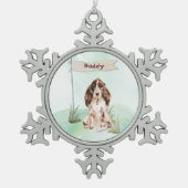 Individuelle Name Brown Cocker Spanisch Haustier H Schneeflocken Zinn-Ornament (Vorderseite)