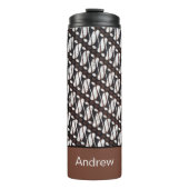 Individuelle Name Brown White Java Ethnik Batik Thermosbecher (Vorderseite)