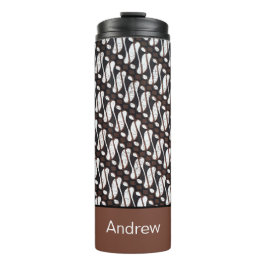 Individuelle Name Brown White Java Ethnik Batik Thermosbecher