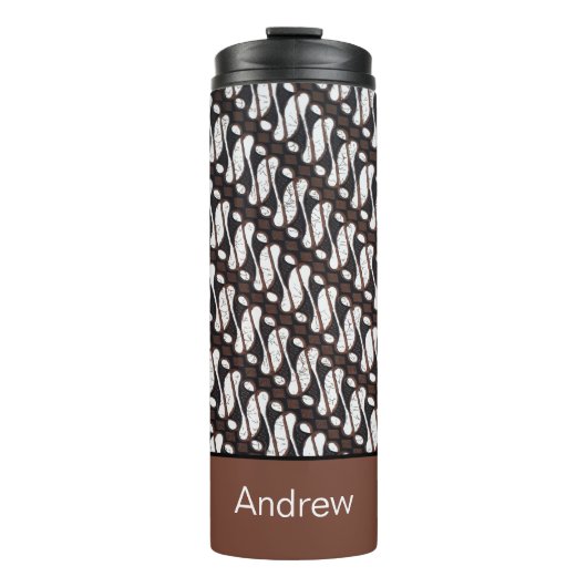 Individuelle Name Brown White Java Ethnik Batik Thermosbecher (Vorderseite)