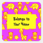 Individuelle Name Buchzeichen Funny Animals Quadratischer Aufkleber (Vorderseite)
