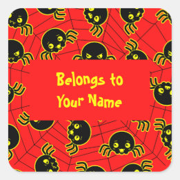 Individuelle Name Buchzeichen Funny Spiders Hallow Quadratischer Aufkleber